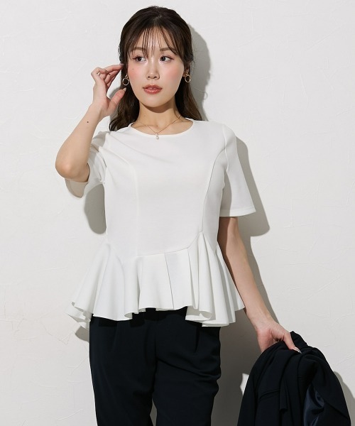 Nissen glamor（ニッセングラマー）の「【大きい胸専用】ぺプラム半袖トップス（アシンメトリーデザイン）（Tシャツ/カットソー・レディース・ブラック/オフホワイト・L/LL/M/3L）」の20枚目の写真