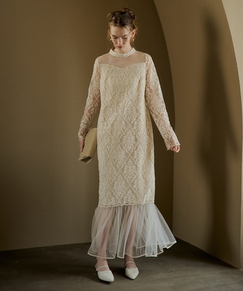 LE'RURE(リルアー)の「Midi scallop lace dress(ワンピース・レディース・アイボリー/ベージュ/ブラック・TALL/MEDIUM/SMALL)」の6枚目の写真