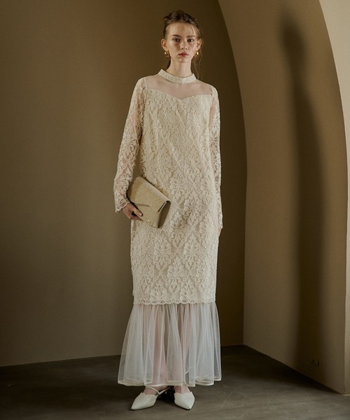 LE'RURE(リルアー)の「Midi scallop lace dress(ワンピース・レディース・アイボリー/ベージュ/ブラック・TALL/MEDIUM/SMALL)」の7枚目の写真