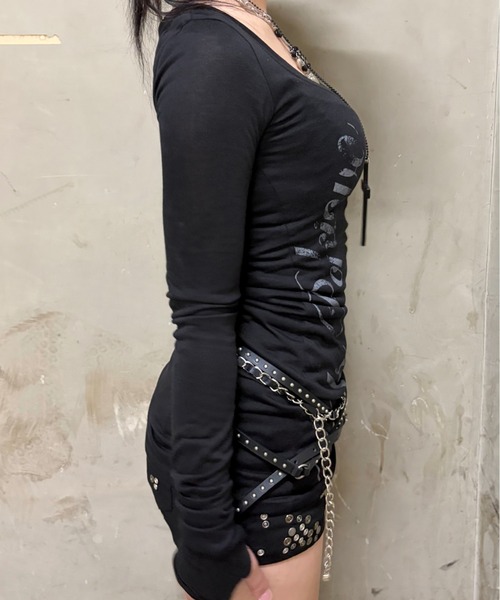 Never mind the XU(ネバーマインドザエックスユー)の「【Never mind the XU】sheer lettering tight long sleeve tee / 【ネバーマインド ザ エックスユー】シアーレタリングタイト長袖Tシャツ<着用動画あり>(Tシャツ/カットソー・レディース・ホワイト/ピンク/ブラック・S)」の11枚目の写真