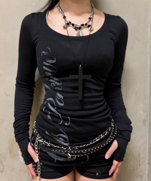 Never mind the XU(ネバーマインドザエックスユー)の「【Never mind the XU】sheer lettering tight long sleeve tee / 【ネバーマインド ザ エックスユー】シアーレタリングタイト長袖Tシャツ<着用動画あり>(Tシャツ/カットソー・レディース・ホワイト/ピンク/ブラック・S)」の10枚目の写真