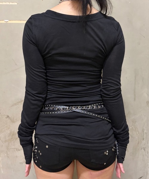 Never mind the XU(ネバーマインドザエックスユー)の「【Never mind the XU】sheer lettering tight long sleeve tee / 【ネバーマインド ザ エックスユー】シアーレタリングタイト長袖Tシャツ<着用動画あり>(Tシャツ/カットソー・レディース・ホワイト/ピンク/ブラック・S)」の12枚目の写真