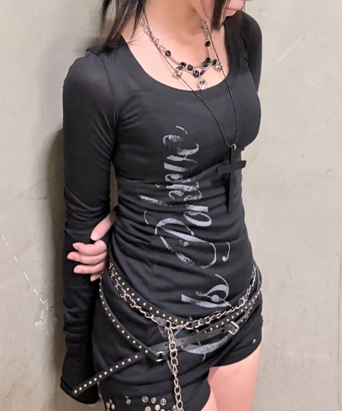 Never mind the XU(ネバーマインドザエックスユー)の「【Never mind the XU】sheer lettering tight long sleeve tee / 【ネバーマインド ザ エックスユー】シアーレタリングタイト長袖Tシャツ<着用動画あり>(Tシャツ/カットソー・レディース・ホワイト/ピンク/ブラック・S)」の9枚目の写真