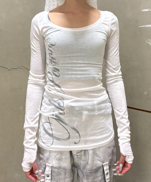 Never mind the XU(ネバーマインドザエックスユー)の「【Never mind the XU】sheer lettering tight long sleeve tee / 【ネバーマインド ザ エックスユー】シアーレタリングタイト長袖Tシャツ<着用動画あり>(Tシャツ/カットソー・レディース・ホワイト/ピンク/ブラック・S)」の19枚目の写真