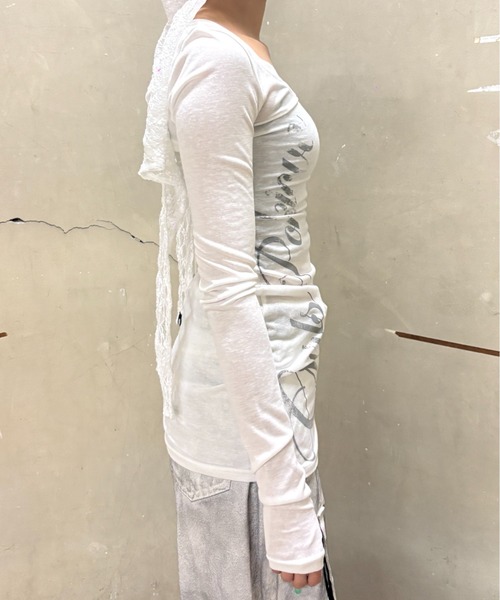 Never mind the XU(ネバーマインドザエックスユー)の「【Never mind the XU】sheer lettering tight long sleeve tee / 【ネバーマインド ザ エックスユー】シアーレタリングタイト長袖Tシャツ<着用動画あり>(Tシャツ/カットソー・レディース・ホワイト/ピンク/ブラック・S)」の20枚目の写真
