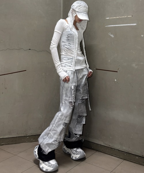 Never mind the XU(ネバーマインドザエックスユー)の「【Never mind the XU】sheer lettering tight long sleeve tee / 【ネバーマインド ザ エックスユー】シアーレタリングタイト長袖Tシャツ<着用動画あり>(Tシャツ/カットソー・レディース・ホワイト/ピンク/ブラック・S)」の17枚目の写真