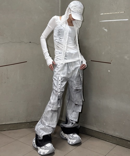 Never mind the XU(ネバーマインドザエックスユー)の「【Never mind the XU】sheer lettering tight long sleeve tee / 【ネバーマインド ザ エックスユー】シアーレタリングタイト長袖Tシャツ<着用動画あり>(Tシャツ/カットソー・レディース・ホワイト/ピンク/ブラック・S)」の16枚目の写真