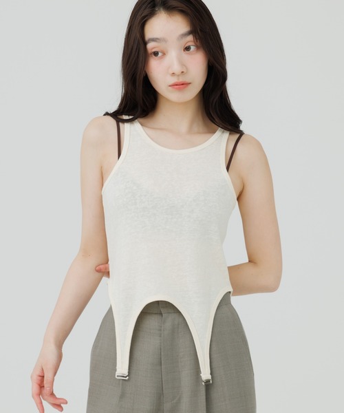 SENEE（セニー）の「garter design tank top（ガーターデザインタンクトップ）（Tシャツ/カットソー・レディース・アイボリー/ブラック・FREE）」の2枚目の写真