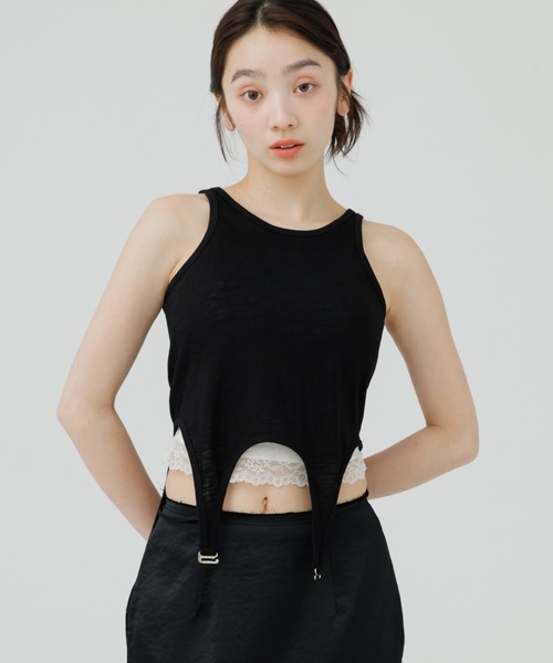 SENEE（セニー）の「garter design tank top（ガーターデザインタンクトップ）（Tシャツ/カットソー・レディース・アイボリー/ブラック・FREE）」の4枚目の写真