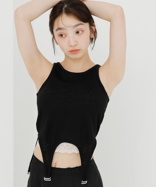 SENEE（セニー）の「garter design tank top（ガーターデザインタンクトップ）（Tシャツ/カットソー・レディース・アイボリー/ブラック・FREE）」の5枚目の写真