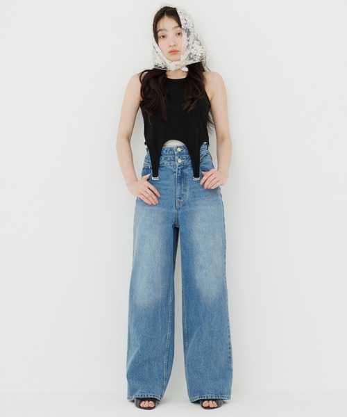 SENEE（セニー）の「garter design tank top（ガーターデザインタンクトップ）（Tシャツ/カットソー・レディース・アイボリー/ブラック・FREE）」の12枚目の写真