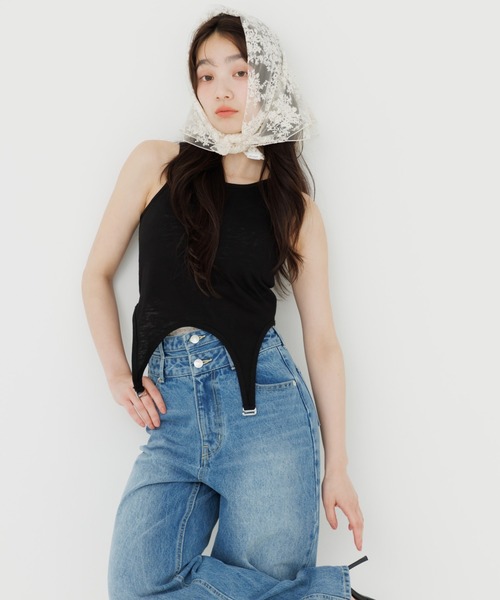 SENEE（セニー）の「garter design tank top（ガーターデザインタンクトップ）（Tシャツ/カットソー・レディース・アイボリー/ブラック・FREE）」の10枚目の写真