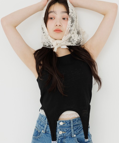 SENEE（セニー）の「garter design tank top（ガーターデザインタンクトップ）（Tシャツ/カットソー・レディース・アイボリー/ブラック・FREE）」の11枚目の写真