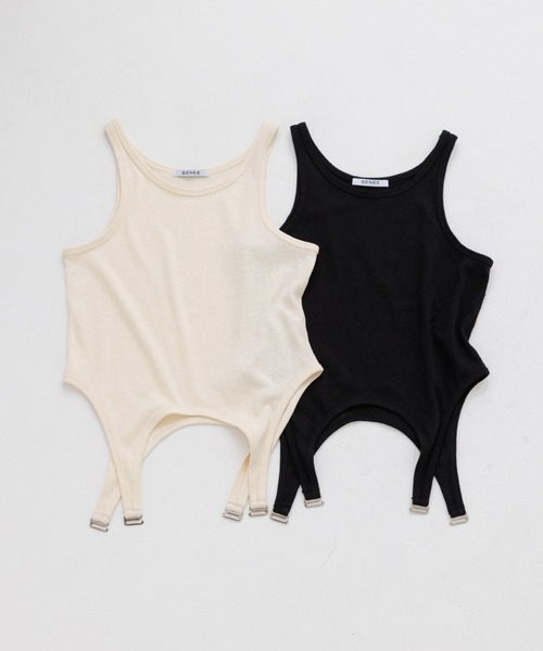 SENEE（セニー）の「garter design tank top（ガーターデザインタンクトップ）（Tシャツ/カットソー・レディース・アイボリー/ブラック・FREE）」の3枚目の写真