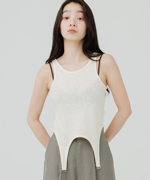 SENEE（セニー）の「garter design tank top（ガーターデザインタンクトップ）（Tシャツ/カットソー・レディース・アイボリー/ブラック・FREE）」の13枚目の写真