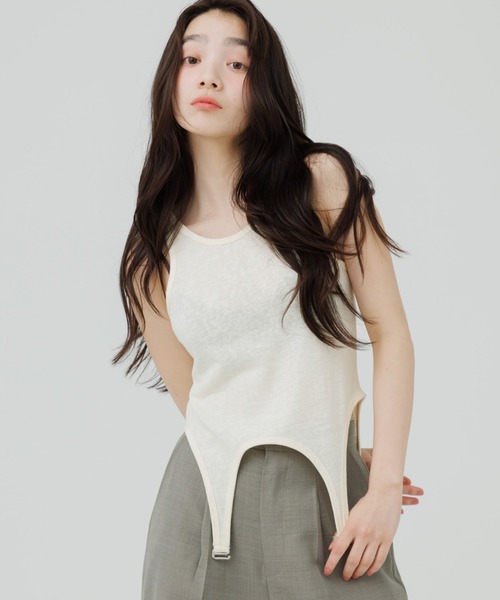 SENEE（セニー）の「garter design tank top（ガーターデザインタンクトップ）（Tシャツ/カットソー・レディース・アイボリー/ブラック・FREE）」の14枚目の写真
