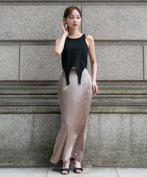 SENEE（セニー）の「garter design tank top（ガーターデザインタンクトップ）（Tシャツ/カットソー・レディース・アイボリー/ブラック・FREE）」の19枚目の写真
