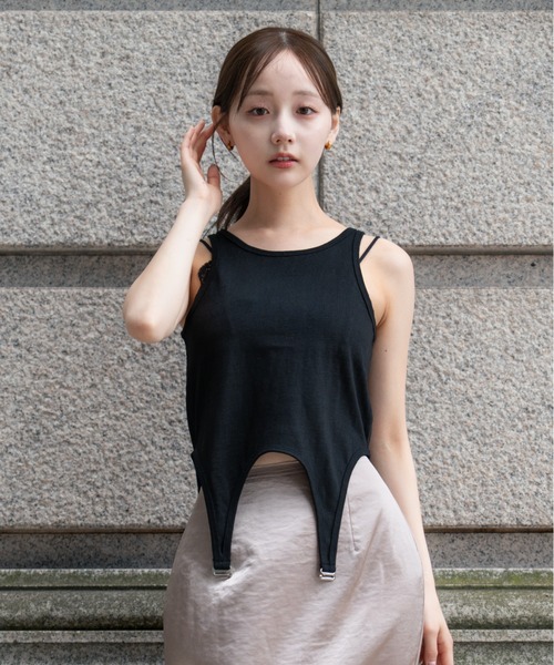 SENEE（セニー）の「garter design tank top（ガーターデザインタンクトップ）（Tシャツ/カットソー・レディース・アイボリー/ブラック・FREE）」の17枚目の写真