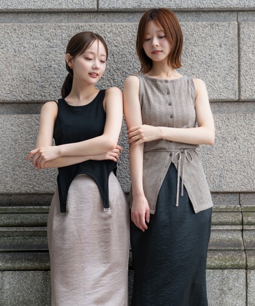 SENEE（セニー）の「garter design tank top（ガーターデザインタンクトップ）（Tシャツ/カットソー・レディース・アイボリー/ブラック・FREE）」の22枚目の写真