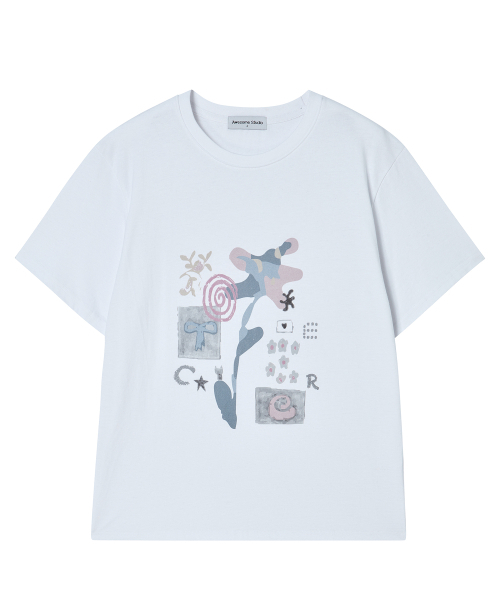 AWESOME STUDIO(オーサムスタジオ)の「フラワーアートワークトップ ホワイト(Tシャツ/カットソー・レディース・ホワイト・FREE)」の5枚目の写真