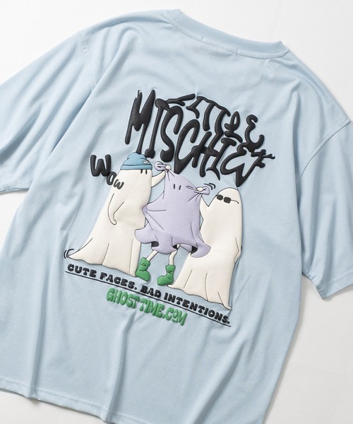Jungle Storm(ジャングルストーム)の「【13】発泡GOHSTプリント ビッグシルエットTシャツ(Tシャツ/カットソー・メンズ・サックスブルー系1/ホワイト/ブラック系1/ホワイト系1/ブラック/サックスブルー・MEDIUM/LARGE)」の6枚目の写真
