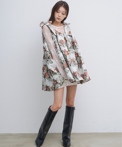 HEIREN(ヘイレーン)の「フラワージャガードリボンチュニック(ワンピース・レディース・ピンク/レッド・FREE)」の11枚目の写真