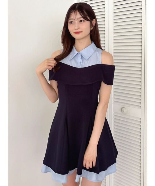 dazzlin（ダズリン）の「シャツレイヤードカットワンピース（ワンピース・レディース・ネイビー/オフホワイト・SMALL/MEDIUM）」の2枚目の写真
