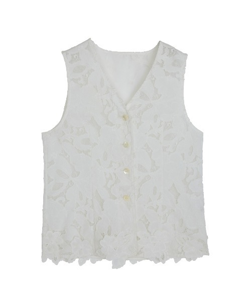 Ameri(アメリ)の「MEDI CUTWORK 3D LACE MOTIF VEST(ベスト・レディース・ブラック/ホワイト・MEDIUM/SMALL)」の1枚目の写真