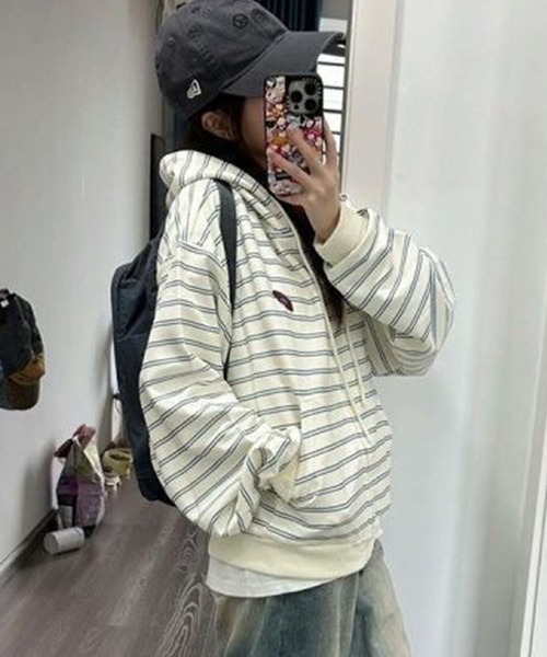 AsheKsha(アシクシャ)の「ストライプのフード付きジップアップスウェットシャツ(パーカー・レディース・ベージュ・M)」の13枚目の写真