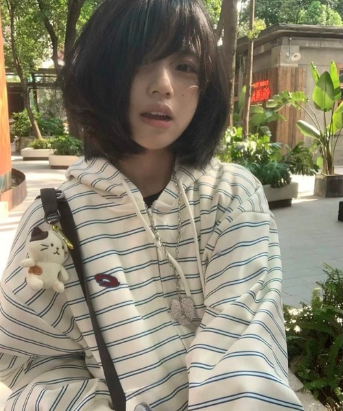 AsheKsha(アシクシャ)の「ストライプのフード付きジップアップスウェットシャツ(パーカー・レディース・ベージュ・M)」の15枚目の写真
