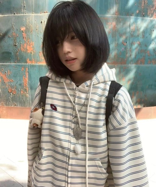 AsheKsha(アシクシャ)の「ストライプのフード付きジップアップスウェットシャツ(パーカー・レディース・ベージュ・M)」の16枚目の写真