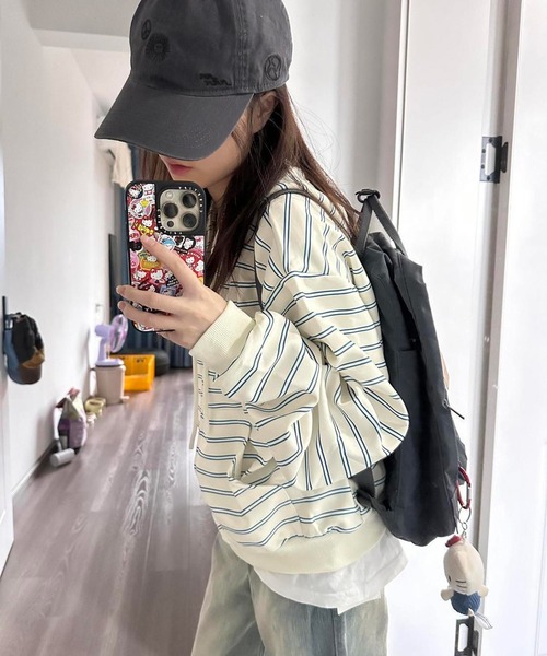 AsheKsha(アシクシャ)の「ストライプのフード付きジップアップスウェットシャツ(パーカー・レディース・ベージュ・M)」の17枚目の写真