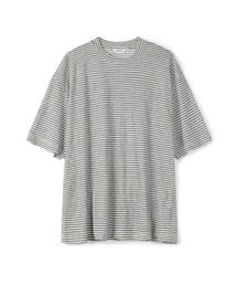 リネンブレンドストライプTシャツグレー