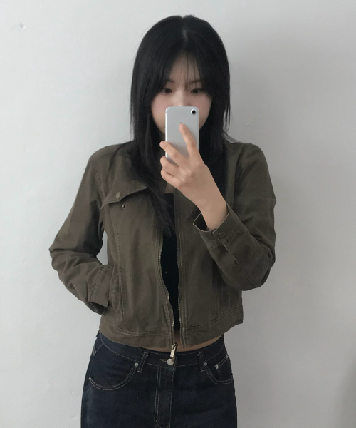 PLACE STUDIO（プレイススタジオ）の「ヴィンテージサンドインシジョンコットンウォッシングシングルカラーセミフィットライダージャケット[ブラウン]（デニムジャケット・レディース・ブラウン・FREE）」の8枚目の写真