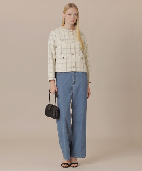 MACKINTOSH LONDON(マッキントッシュ ロンドン)の「【WEB・一部店舗限定】ポリエステルリネンチェックジャケット(ノーカラージャケット・レディース・ベージュ・38)」の2枚目の写真