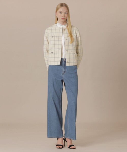 MACKINTOSH LONDON(マッキントッシュ ロンドン)の「【WEB・一部店舗限定】ポリエステルリネンチェックジャケット(ノーカラージャケット・レディース・ベージュ・38)」の3枚目の写真
