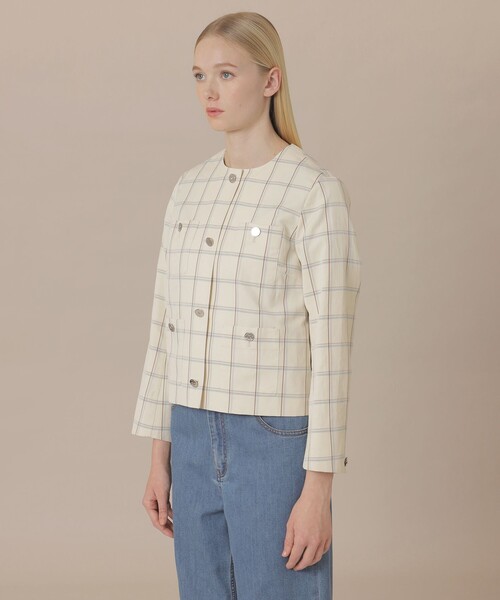MACKINTOSH LONDON(マッキントッシュ ロンドン)の「【WEB・一部店舗限定】ポリエステルリネンチェックジャケット(ノーカラージャケット・レディース・ベージュ・38)」の5枚目の写真