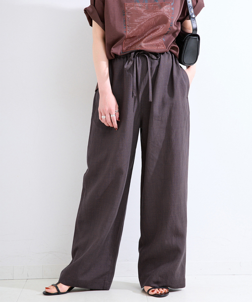 B.C STOCK(ベーセーストック)の「手洗い可 / リネンブレンドストレートパンツ(その他パンツ・レディース・ブラウン/ベージュ・FREE)」の2枚目の写真