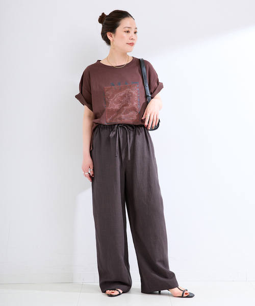 B.C STOCK(ベーセーストック)の「手洗い可 / リネンブレンドストレートパンツ(その他パンツ・レディース・ブラウン/ベージュ・FREE)」の3枚目の写真