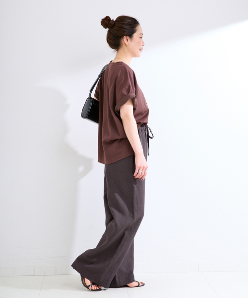 B.C STOCK(ベーセーストック)の「手洗い可 / リネンブレンドストレートパンツ(その他パンツ・レディース・ブラウン/ベージュ・FREE)」の4枚目の写真