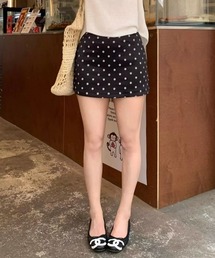 【Y2Kガーリー】マットサテンドット柄ミニスカパン インパン付き ハイウエスト タイトスカート【2色展開】