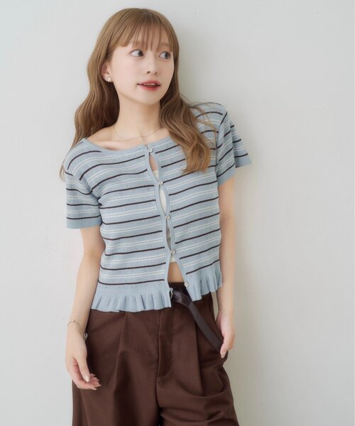 Kastane(カスタネ)の「アイレットボーダーカーディガン(カーディガン/ボレロ・レディース・ネイビー/サックスブルー/アイボリー・FREE)」の12枚目の写真