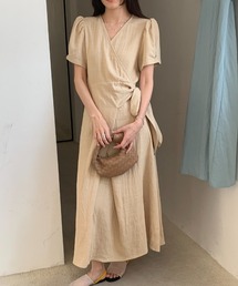 カシュクールリボンフレアロングワンピース