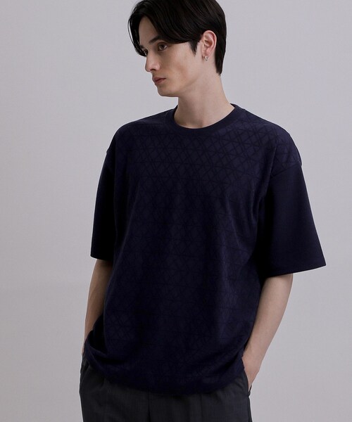 tk.TAKEO KIKUCHI(ティーケータケオキクチ)の「バイヤスジャカードTシャツ(Tシャツ/カットソー・メンズ・ブラック/ネイビー/ホワイト・04/03/02)」の3枚目の写真