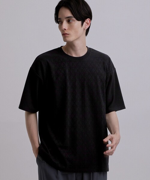 tk.TAKEO KIKUCHI(ティーケータケオキクチ)の「バイヤスジャカードTシャツ(Tシャツ/カットソー・メンズ・ブラック/ネイビー/ホワイト・04/03/02)」の2枚目の写真