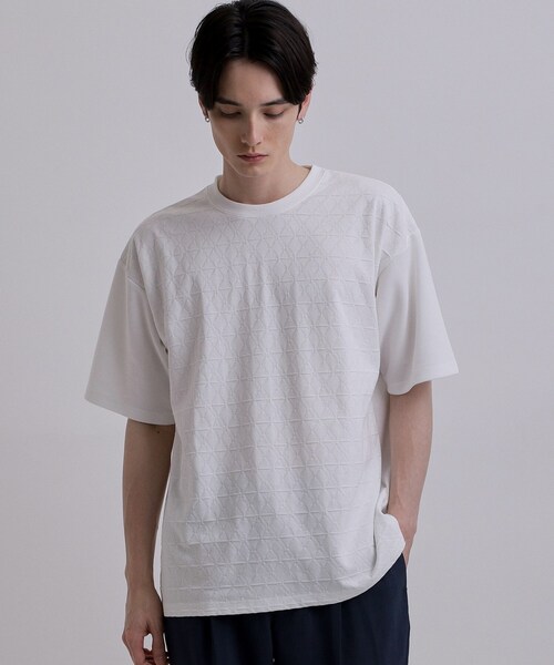 tk.TAKEO KIKUCHI(ティーケータケオキクチ)の「バイヤスジャカードTシャツ(Tシャツ/カットソー・メンズ・ブラック/ネイビー/ホワイト・04/03/02)」の4枚目の写真