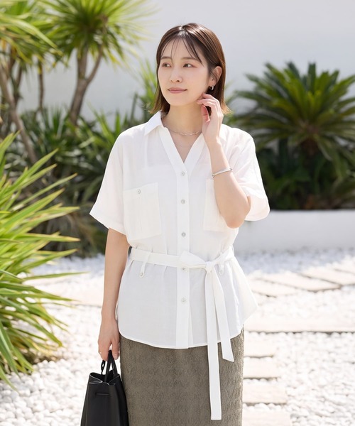 STYLE DELI（スタイルデリ）の「【LUXE】ウエストマークシワ加工シャツジャケット（シャツ/ブラウス・レディース・ホワイト/ネイビー/カーキ・FREE）」の2枚目の写真