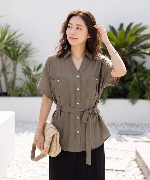 STYLE DELI（スタイルデリ）の「【LUXE】ウエストマークシワ加工シャツジャケット（シャツ/ブラウス・レディース・ホワイト/ネイビー/カーキ・FREE）」の3枚目の写真