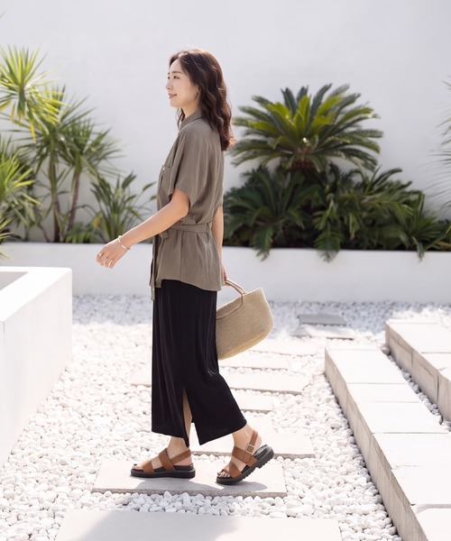 STYLE DELI（スタイルデリ）の「【LUXE】ウエストマークシワ加工シャツジャケット（シャツ/ブラウス・レディース・ホワイト/ネイビー/カーキ・FREE）」の10枚目の写真