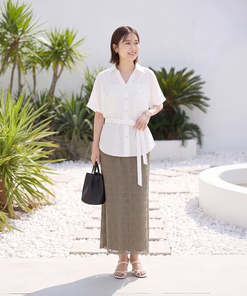 STYLE DELI（スタイルデリ）の「【LUXE】ウエストマークシワ加工シャツジャケット（シャツ/ブラウス・レディース・ホワイト/ネイビー/カーキ・FREE）」の13枚目の写真